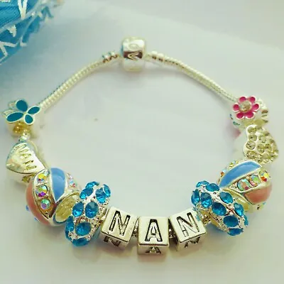 NAN Charm Bracelet With All Charms In Gift Pouch Or Boxed Or MUM Silver Snake • £8.95