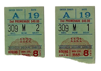 Original Ali-Frazier 8 March 1971 Ticket Stubs (2) Ali Autograph & Garden Event • $2600