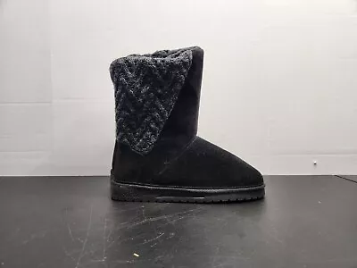 Essentials By MUK LUKS Womens Black Sarina Knit-Panel Boots Cable Knit Size 7 M • $25.97