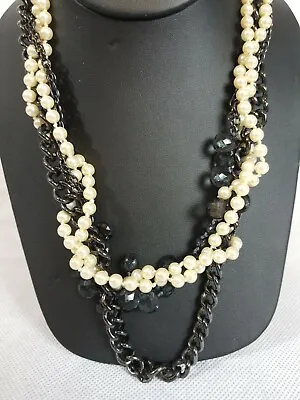 J Crew Twisted Pearl Rhinestone Multi Strand Chain Necklace Black Onyx NEW • $22.97