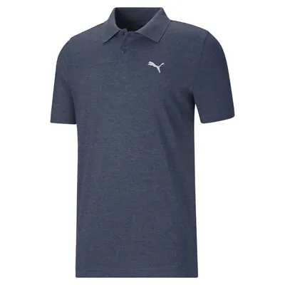Puma Essentials Heather Small Logo Short Sleeve Polo Shirt Mens Blue Casual 6791 • $19.99
