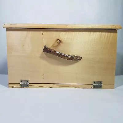 Oak Wood Bread Box W. Rustic Tree Branch Handle & Magnetic Clasp Closure Country • $48