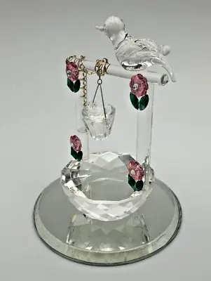 Vintage Cut Glass Crystal Wishing Well + Bird W/ Mirrored Base - Colored - 2.5  • $9.99
