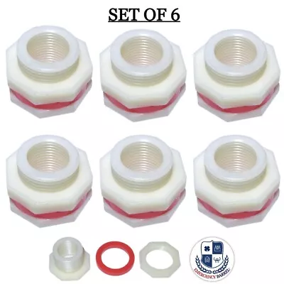 3/4 Inch Bulkhead Fitting  Female Threaded With Red Silicone Gasket. 6 Pcs Set • $19.95