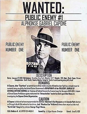 1931 Al Capone 8.5x11 Scarface Wanted Poster Photo Original Mob Gang Reprint • $10.95