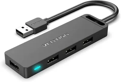 NEW VENTION Ultra Slim Extra Lightweight USB 2.0 4-Port HUB With Charging Port • £5.49