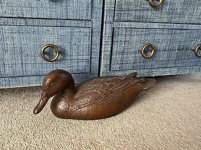 Vintage Solid Wood Carved Duck 18” Long • $15