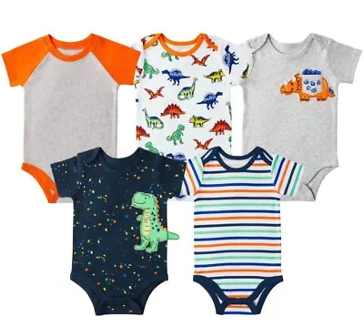 Members Mark Baby Boy 5-Pack Cotton Snap Bodysuits Dinosaur Sizes NB To 24M Dino • $14