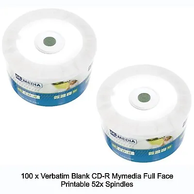 100 X Verbatim Mymedia CD-R Full Inkjet Printable 52x CD Blank Disc 700MB 80min • £16.95