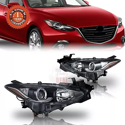 For 2014-2016 Mazda 3 Black Housing Headlight Projector Assembly Left Right Pair • $152.61