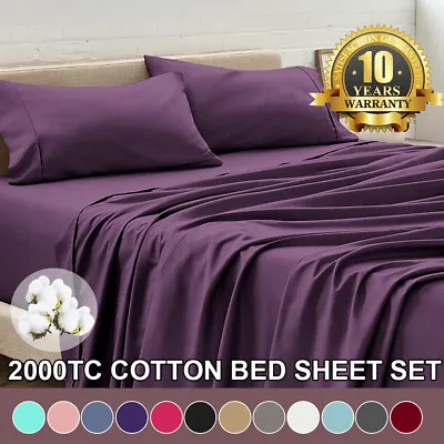 $40.25 • Buy 2000TC Egyptian Cotton Bed Flat Fitted Sheet Set Single/Double/Queen/King Size