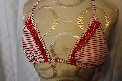 New Marie Meili Red White Stripe Size Small Swimsuit Bikini Top • £6.74