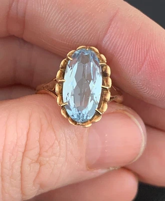£122 • Buy 9ct Gold Blue Spinel Solitaire Ring,  1920's Art Deco Period 9k 375