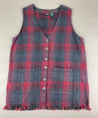 Vintage Hunt Club Causal Vest Adult Medium Fringe End Unique Buttons Plaid • $17.99