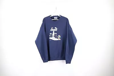 Vintage 90s Streetwear Womens Large Faded Rabbit Bird Nature Sweatshirt Blue • $35.95