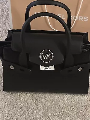 Michael Kors Carmen Medium Black Embossed Leather Satchel Purse Bag • $94.99