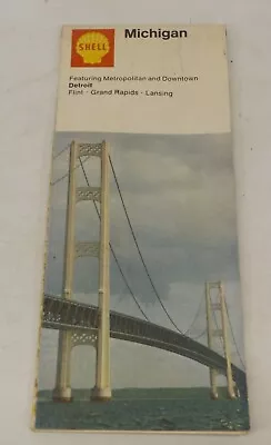 1970 Shell Road Map: Michigan - With Detroit Flint Grand Rapids Lansing • $3