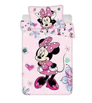 Disney Minnie Mouse Reversible Duvet Cover Set 100% Cotton Toddler Cot Bed Size • £21.99
