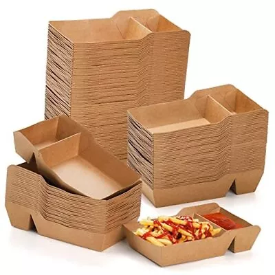  100 Pack Food Serving Tray 2 Compartment Disposable Kraft Nacho Boat Tray  • $32.38