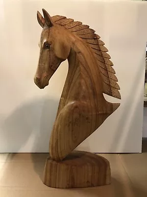 ChiselCraft Wooden 50cm Horse Head Bust Hand Carved Wood Sculpture Waxed & Oiled • £74.99