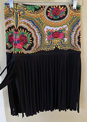 Eva Varro MED  Dancing Short Skirt FRINGED Mexican Shawl Pattern- Dry Cleaned • £30.85