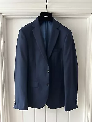 Moss Bros London Mens Blue Skinny Fit 3 Piece Suit Jacket Trousers Waistcoat • £50