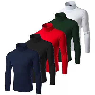 Men Roll Turtle Polo Funnel Neck Jumper Pullover Knitted Sweater Warm Jumper Top • £16.59