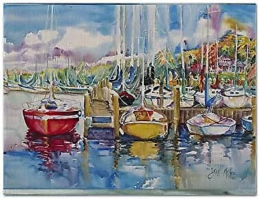 Treasures JMK1063PLMT Paradise Yacht Club Sailboats Fabric Placemat Washable Pla • $24.99