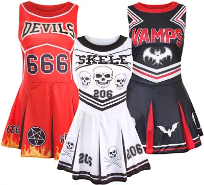 Ladies Halloween Cheerleader Costume Skeleton Vampire Devil Sexy Womens Outfit  • £15.39