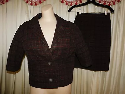 Vintage Dark Brown Plaid Wool Skirt & Jacket Suit Waist 24  • $36