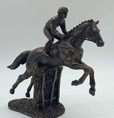 Racehorse Horse Racing Jockey Bronze Statue Sculpture Figurine Equestrian Art • £27.16