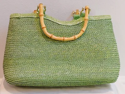 Women's Purse Green Straw With Bamboo Handles St. John's Bay • $10