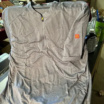 McDonalds Employee Shirt Mens L-R Gray 1/4 Zip Polyester Short Sleeve Uniform • $25.27