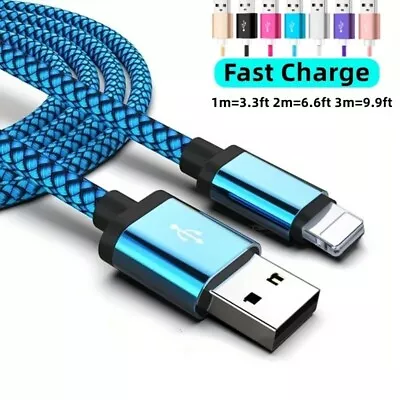 USB Iphone  Charging Cable Braided Fast Phone Charger Long Lead 1m Heavy Duty • £3.89