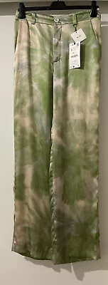 Zara Green Silk Mulberry Tie-dye  Print Pyjama Style Trousers Size S Bnwt • £34.99