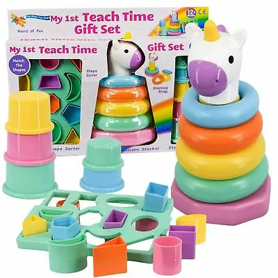 Stacking Cups Shape Sorting Rings Baby Toddler Activity Unicorn Toy Gift Set • £10.99