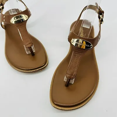 MICHAEL MICHAEL KORS Logo Plate Sandals Slingback Thong Cognac Women’s Size 7 • $34.99