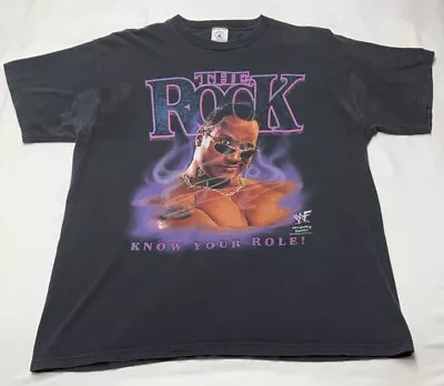 Vintage 1999 WWF The Rock Short Sleeve Black Shirt Men Size Large  • $49.95