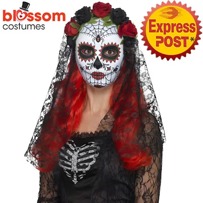 AC165 Day Of The Dead Mexican Senorita Full Mask Halloween Sugar Skull Costume • $24.95