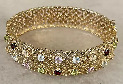 Ross Simons Sterling 925 Multi Gemstone Gold Overlay Oval Bracelet Larger Wrist • $44