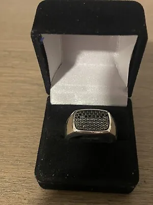 David Yurman Sterling Silver Wide Pave Black Diamond Signet Men's Ring Size 10 • $529.95
