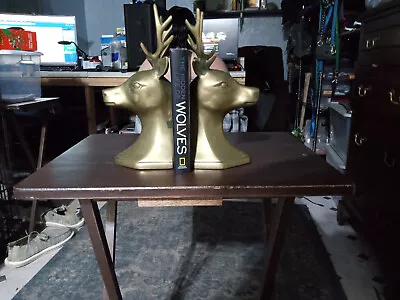 Pair Of Vintage Brass Deer (Buck) Bookends • $70