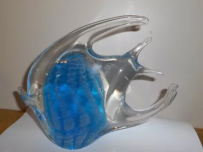 Murano Style Turquoise/white Glass Angel Fish 6.5x8 • $45