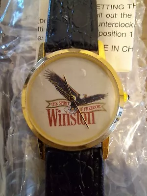 Vintage Early 90s Winston Cigarettes Wristwatch Black Leather Band - New • $23.65