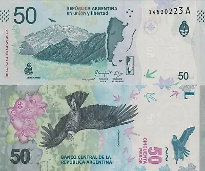 Argentina 50 Pesos (2017) - Buzzard/Continental Divide/p-363 Series A UNC • $5.39