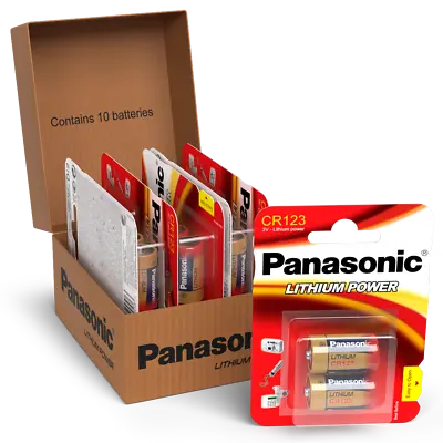 Panasonic CR123A 123 3V Lithium Batteries X 10 *Photo & Security Long Expiry* • £16.49
