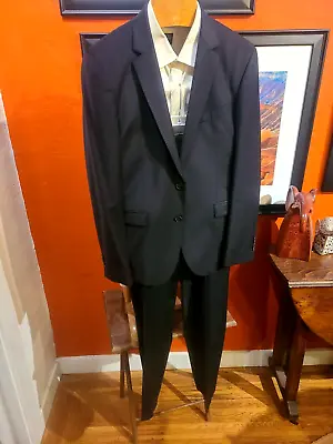 HUGO BOSS Current Black Two Button Suit New W/o Tags Flat Front Stitch 38R • $136