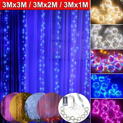 £7.99 • Buy 3M LED Curtain Fairy String Lights Hanging Backdrop Wall Lamp Wedding Xmas Party