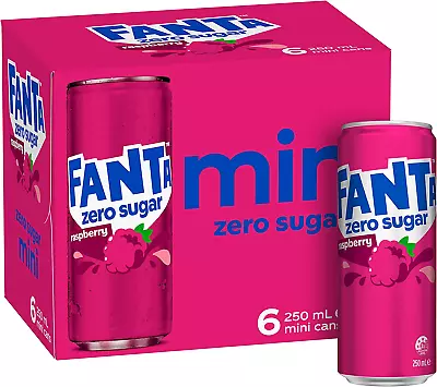 Fanta Raspberry Zero Sugar Soft Drink Mini Can Multipack 6 X 250 Ml • $11.62