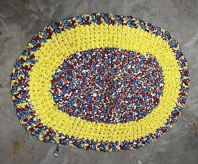 Vintage Retro Rug Rug Braided Woven Bright Multicolor Yellow Oval  • $27.99